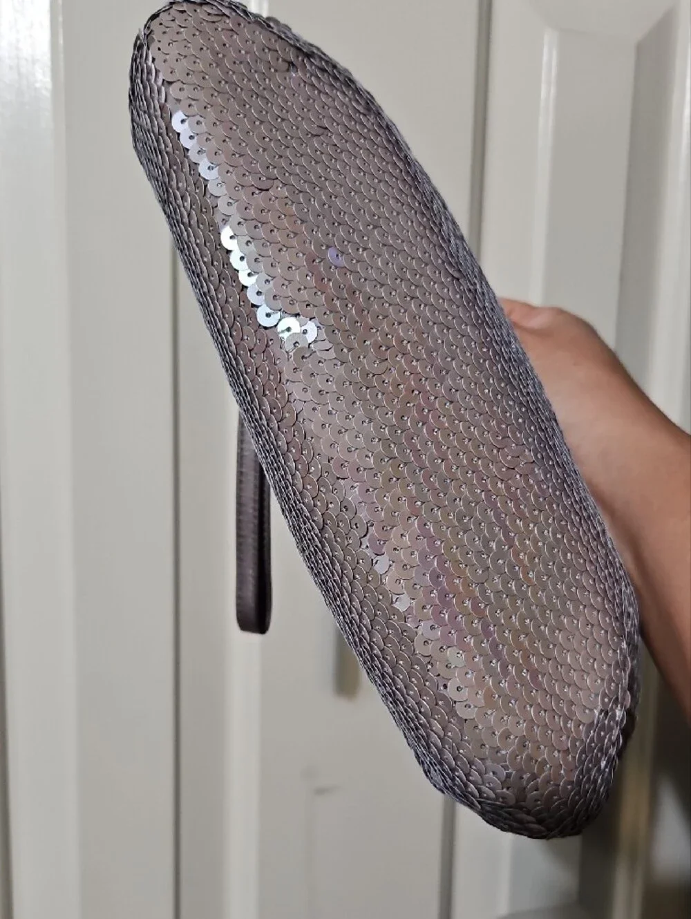Coach NWOT Kisslock Iridescent Silver Sequin Wristlet Clutch